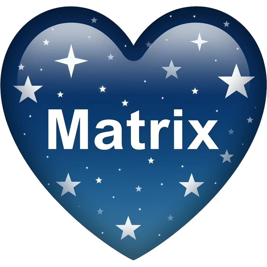 Heart shaped emoji. Night sky themed with stars. The word “matrix” in the middle emoji