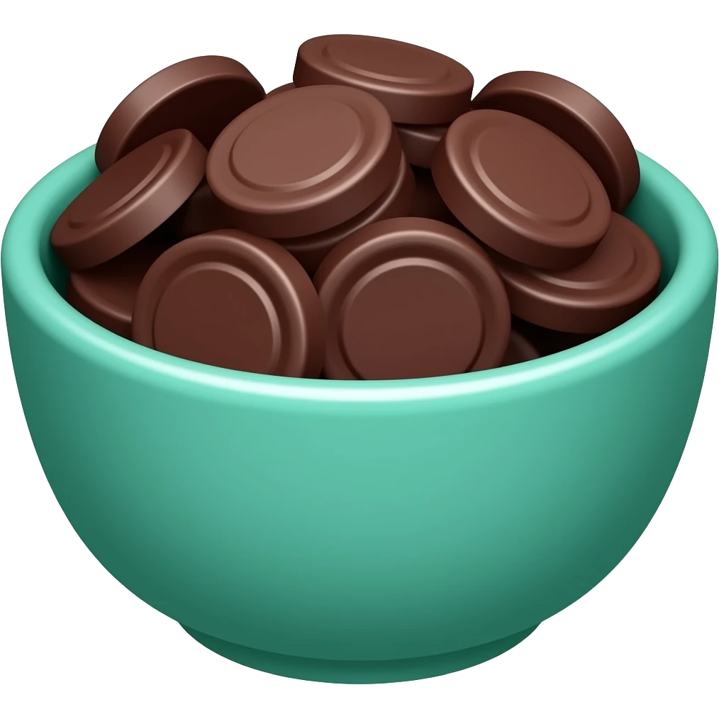 super realistic small teal bowl of chocolate circles emoji