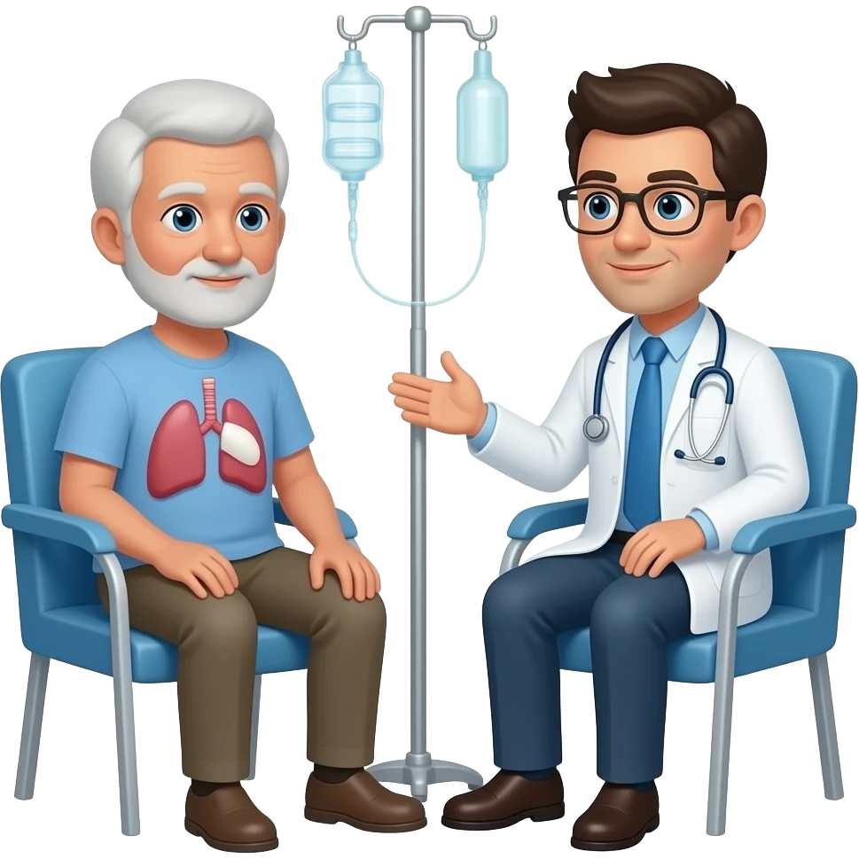 paciente con cáncer de pulmón en consulta hospitalaria con médico emoji