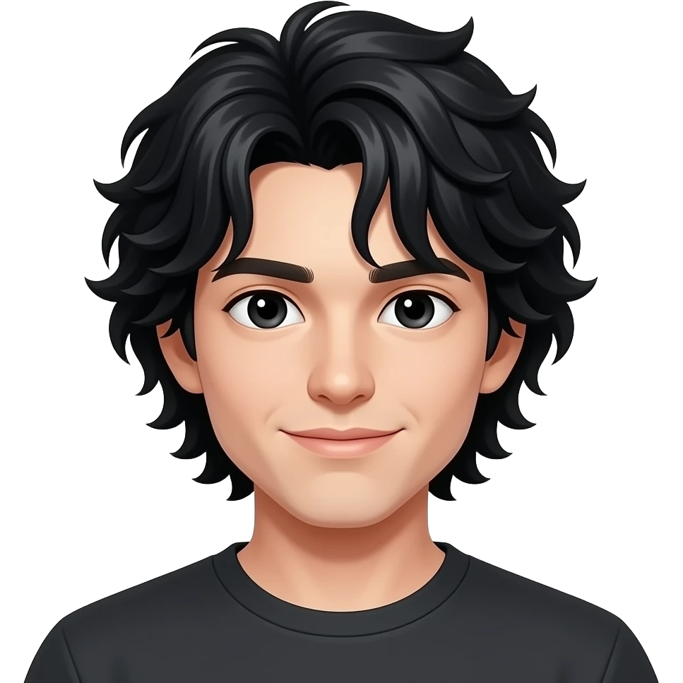 hombre blanco y cabello color negro, semi ondulado y ojos negros emoji