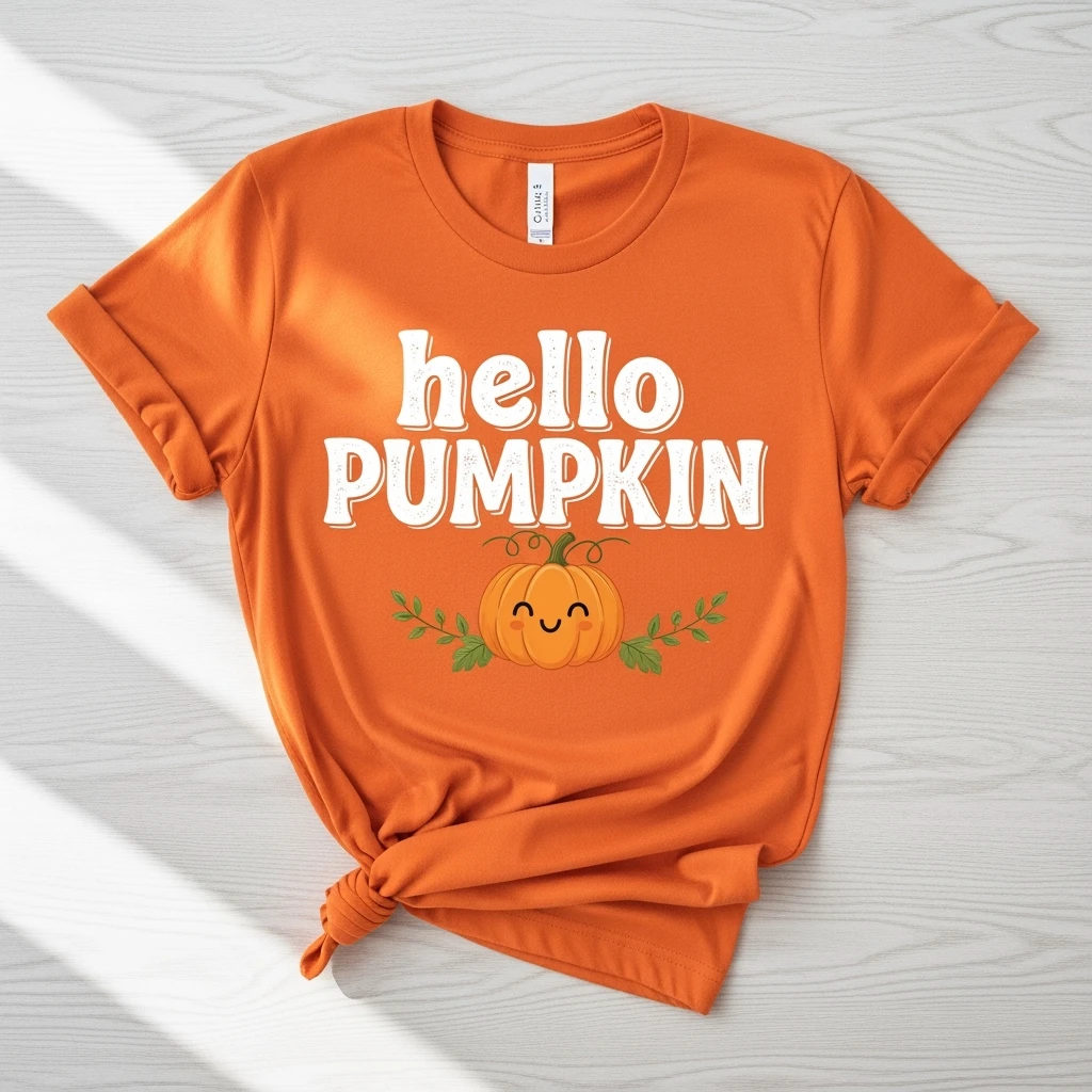 t shirt with print "hello pumpkin" emoji