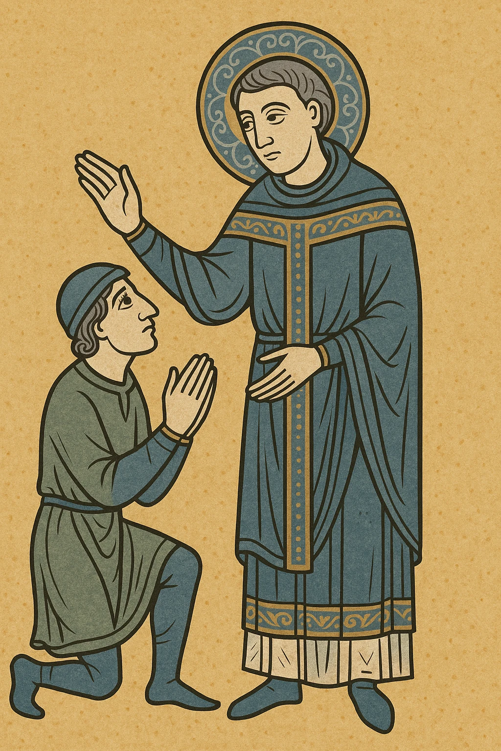 medieval priest, blessing a villager, historical style emoji