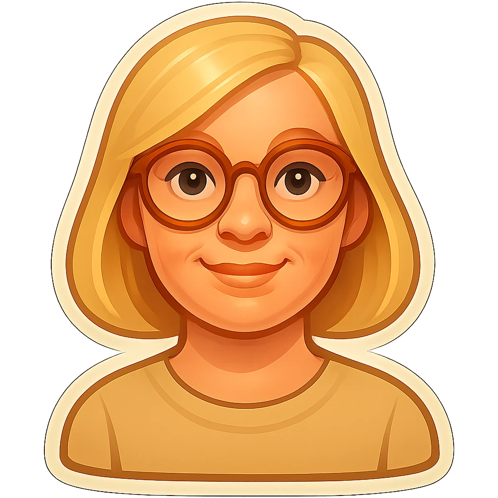 Edit the image to depict a Scandinavian woman with blonde hair and light skin, showing a confident and friendly expression. She should be styled in simple modern clothing, in a retro sticker style consistent with the original image. emoji