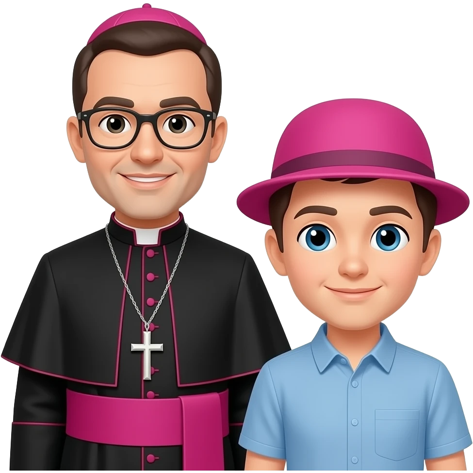 священник из церкви  и один человек перед ним без розовой шапки emoji