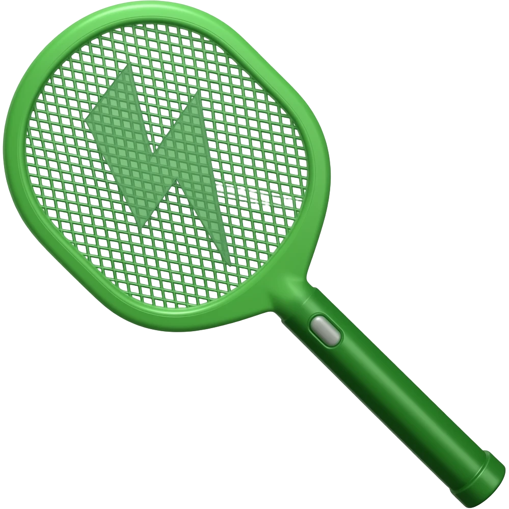 green colour , realistic heavy duty detailed modern electrical fly swatter with lightning symbol in the middle emoji
