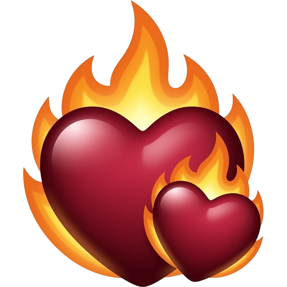 Give wine colour heart emoji with little heart attached with fire emoji
