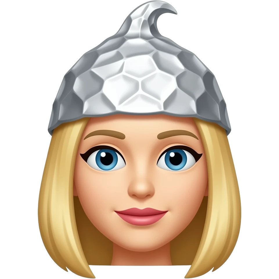 Female blonde Emoji wearing a tin foil hat emoji