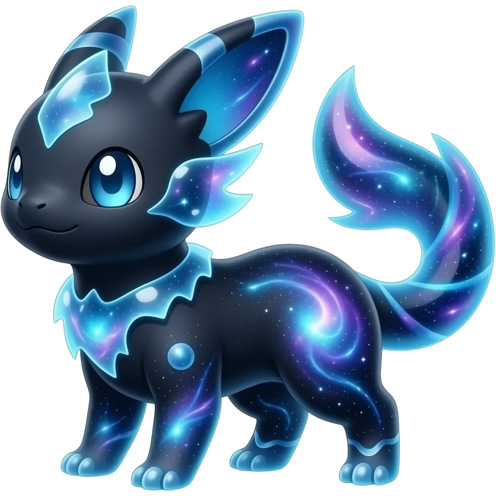 Exotic tropical nebulae black blue dark galagctical bioluminescent translucent transparent lush warm-colored neon-glowing iridescent Fakémon-Fionbri-Vernid-Genet-creature emoji