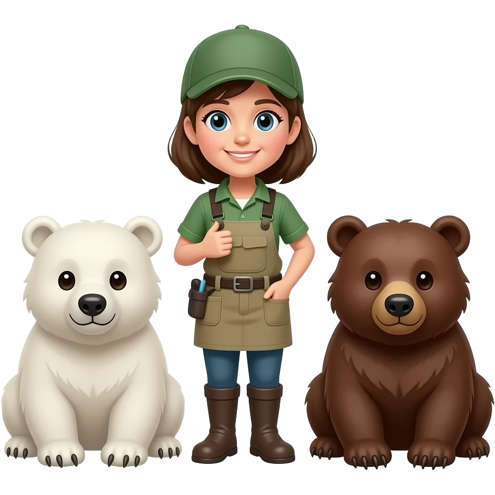woman zookeeper for one white bear and one grizzly bear emoji