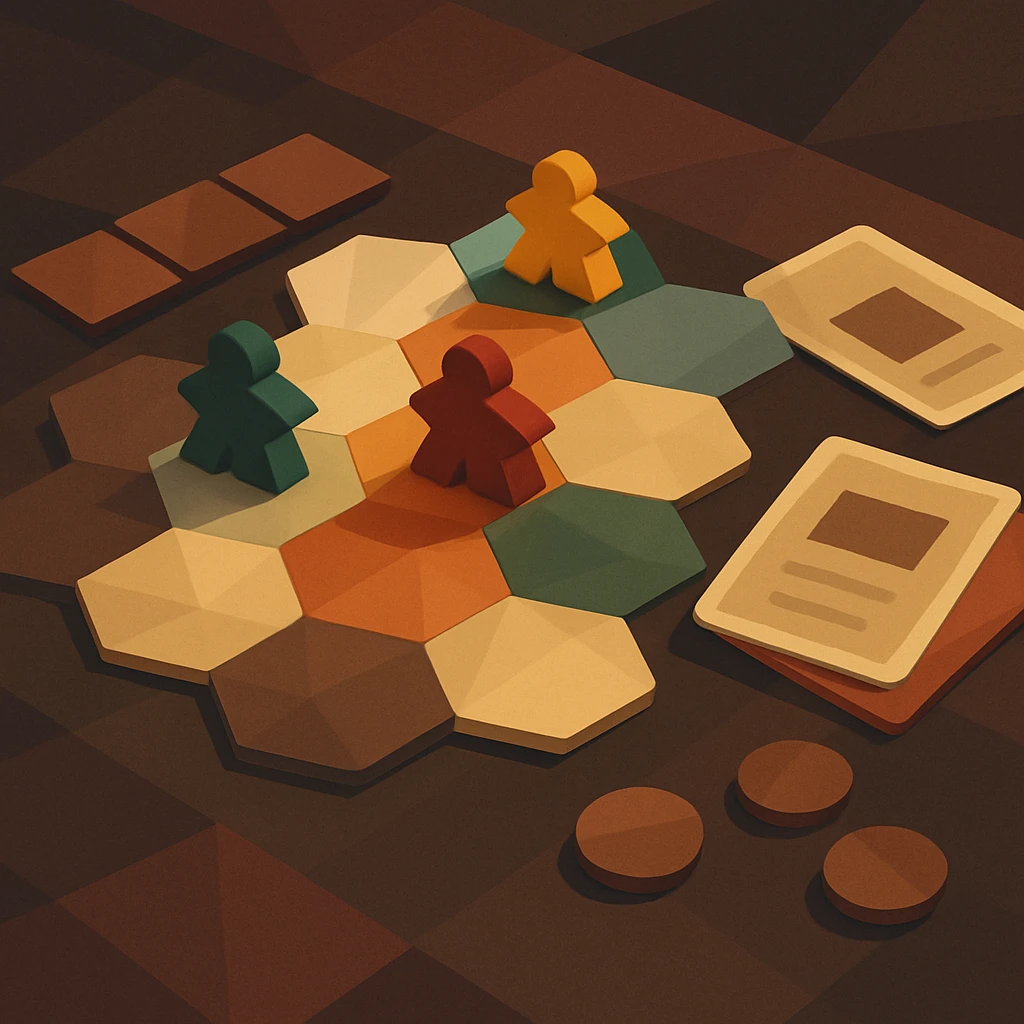 modern board game scene with both squares and hexes, elegant rich colors, strategic fun, suitable for adults emoji