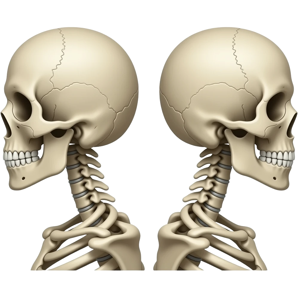 Two skeleton head and shoulders facing away from each other emoji