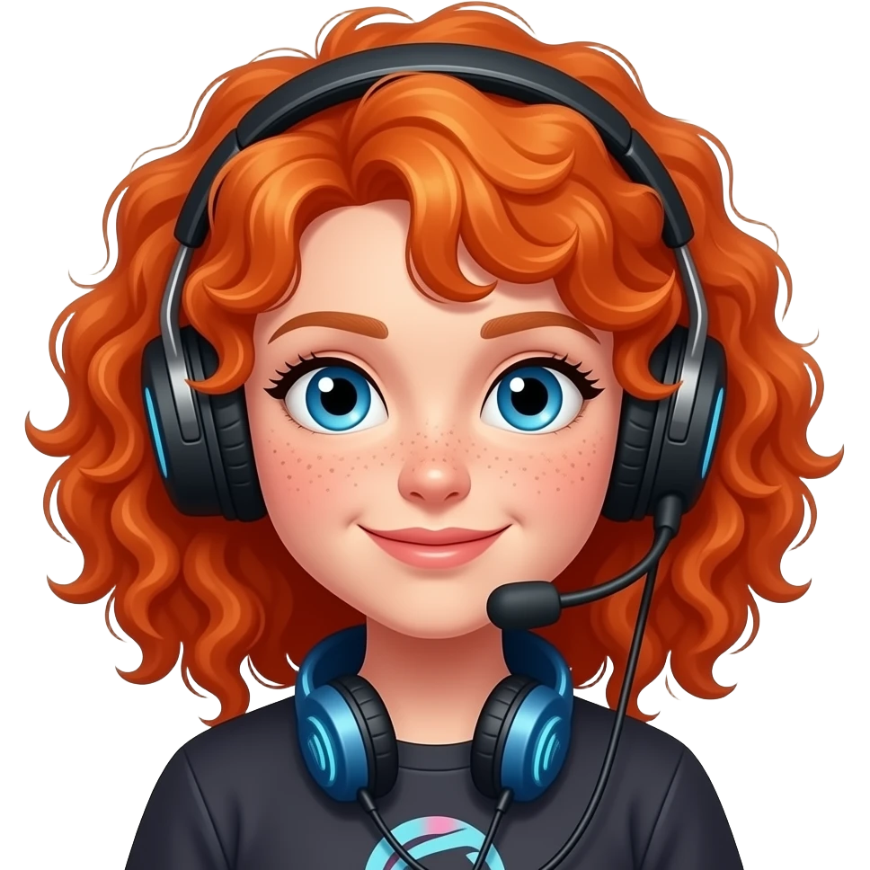 Fille rousse bouclés tâches de rousseur Esport emoji