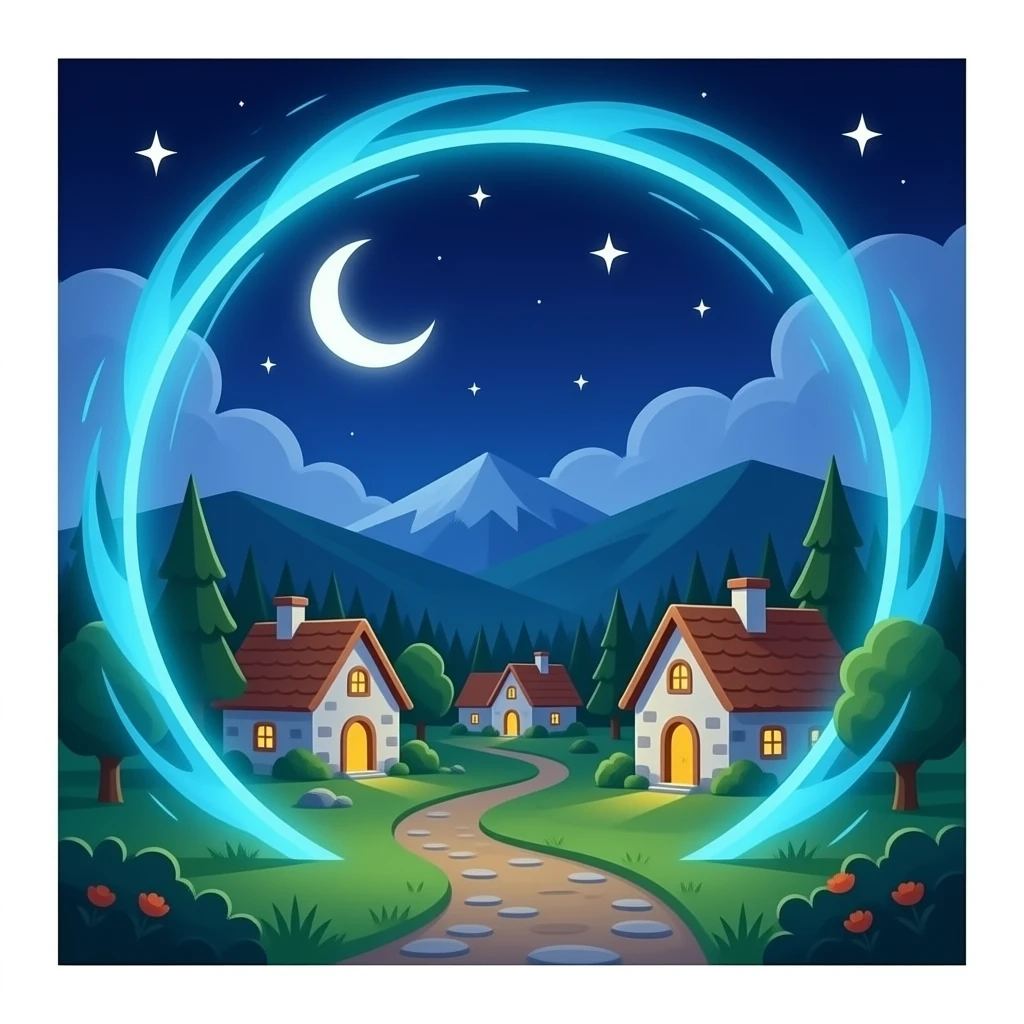 a magical portal with a village no white brackground emoji