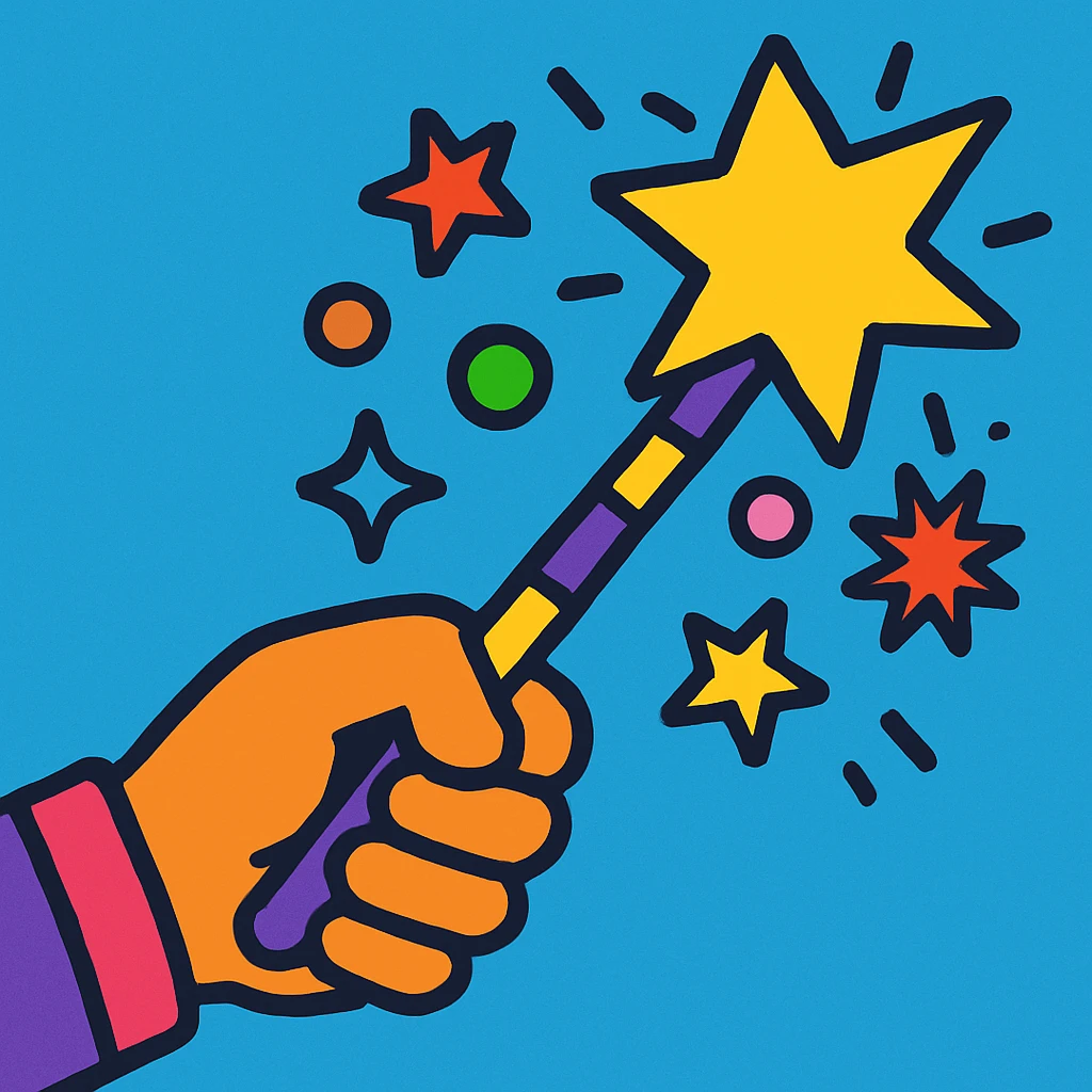 a magic wand and a hand, vibrant cartoon style emoji