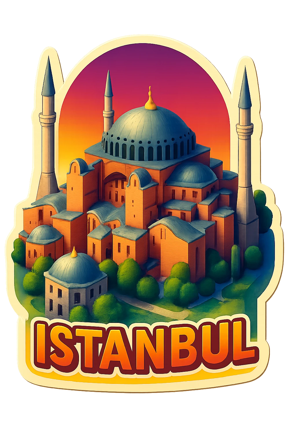 Isometric illustration of Istanbul, featuring photorealistic Hagia Sophia emoji