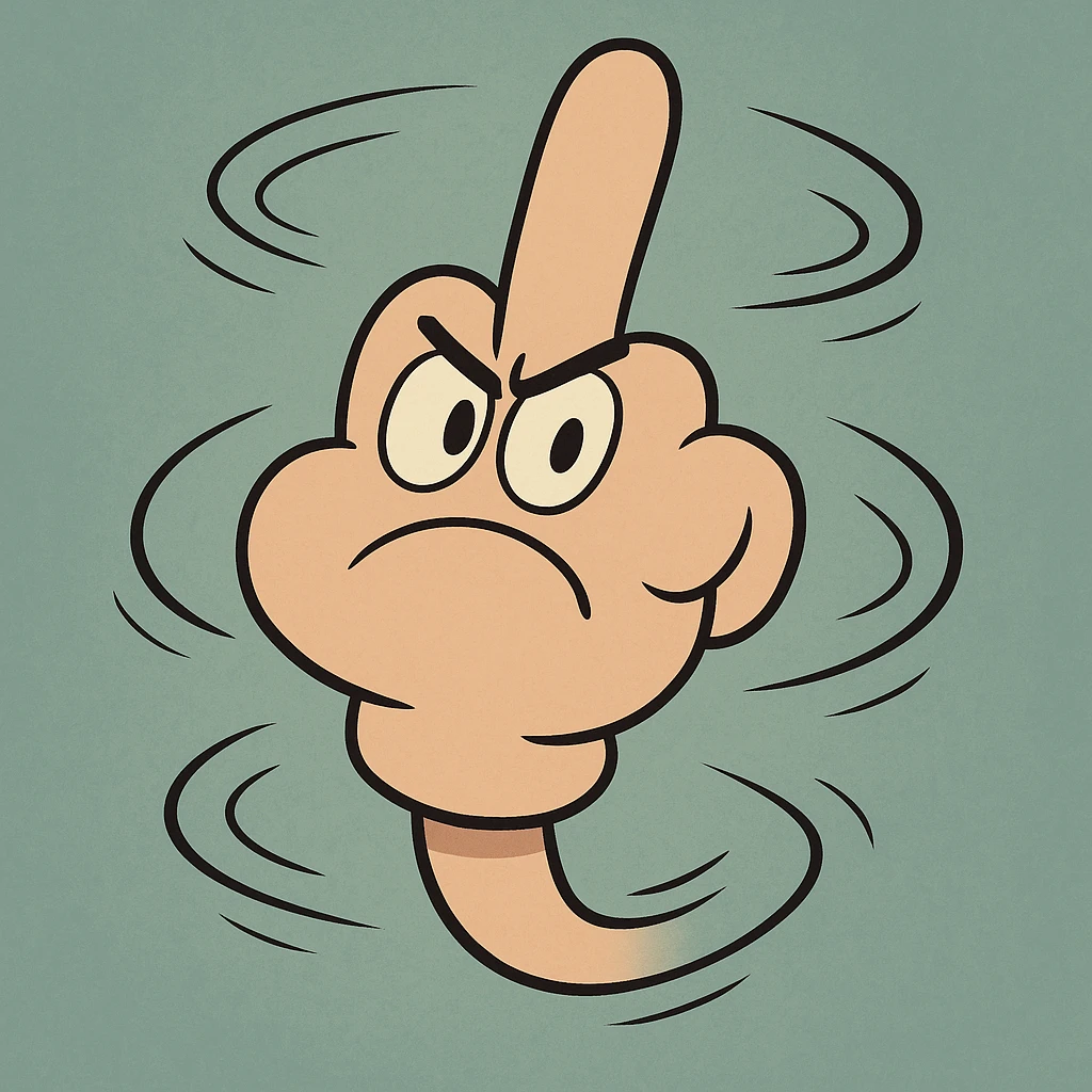 a cartoon hand giving the middle finger, spinning, with motion lines emoji