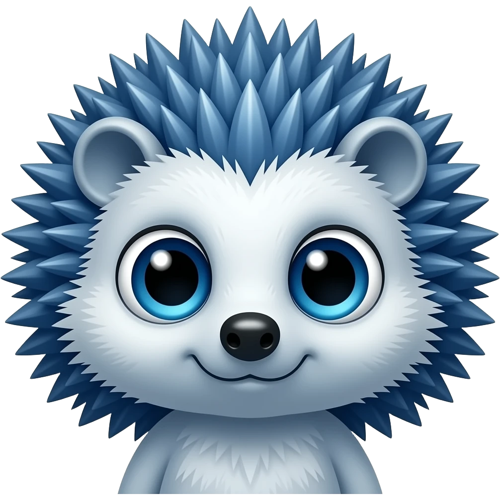Cute blue hedgehog with giant eyes, dramatic close-up angle, polished 3D emoji art style emoji