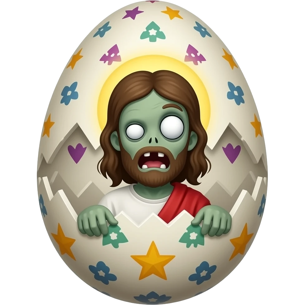 Zombie jesus hatching from decorated egg emoji
