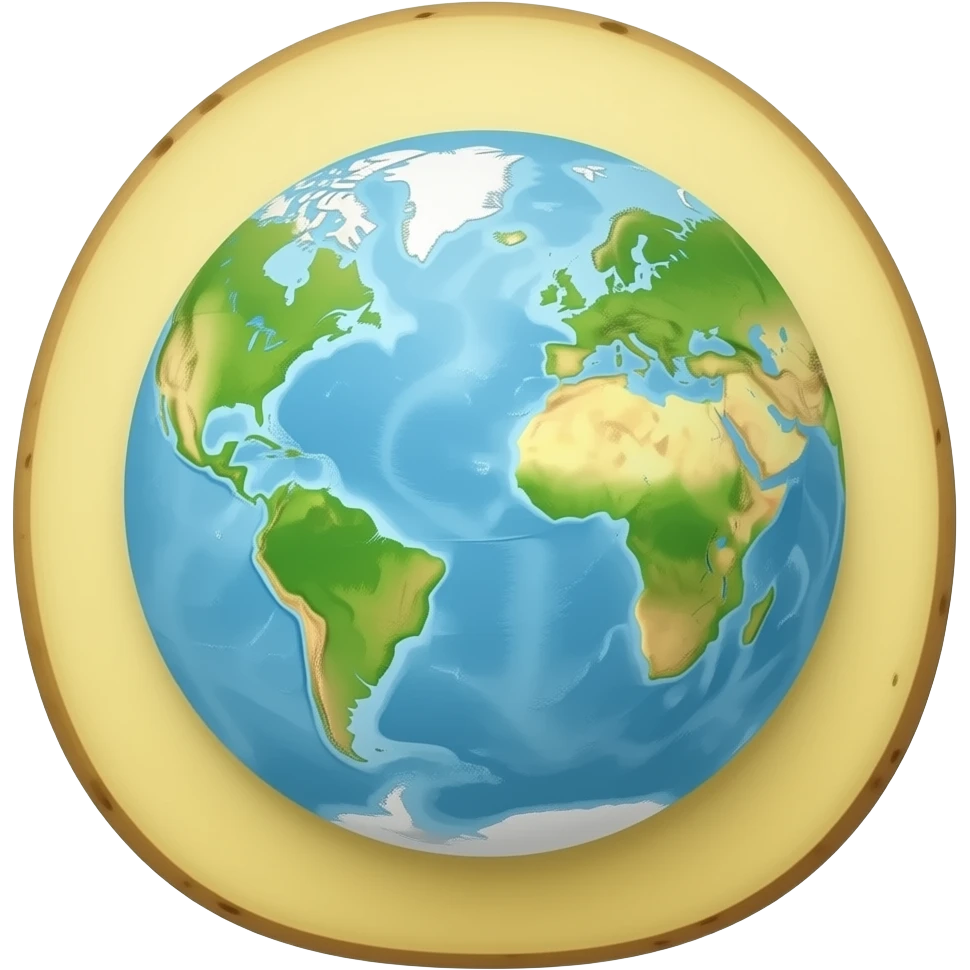 Flat Earth Map on the cutTree of life surface of a half potato emoji