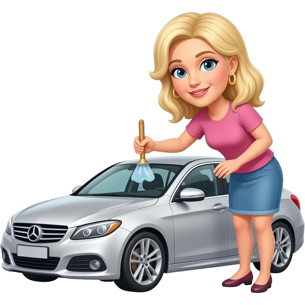 50 year old long blonde hair woman waxing a car emoji