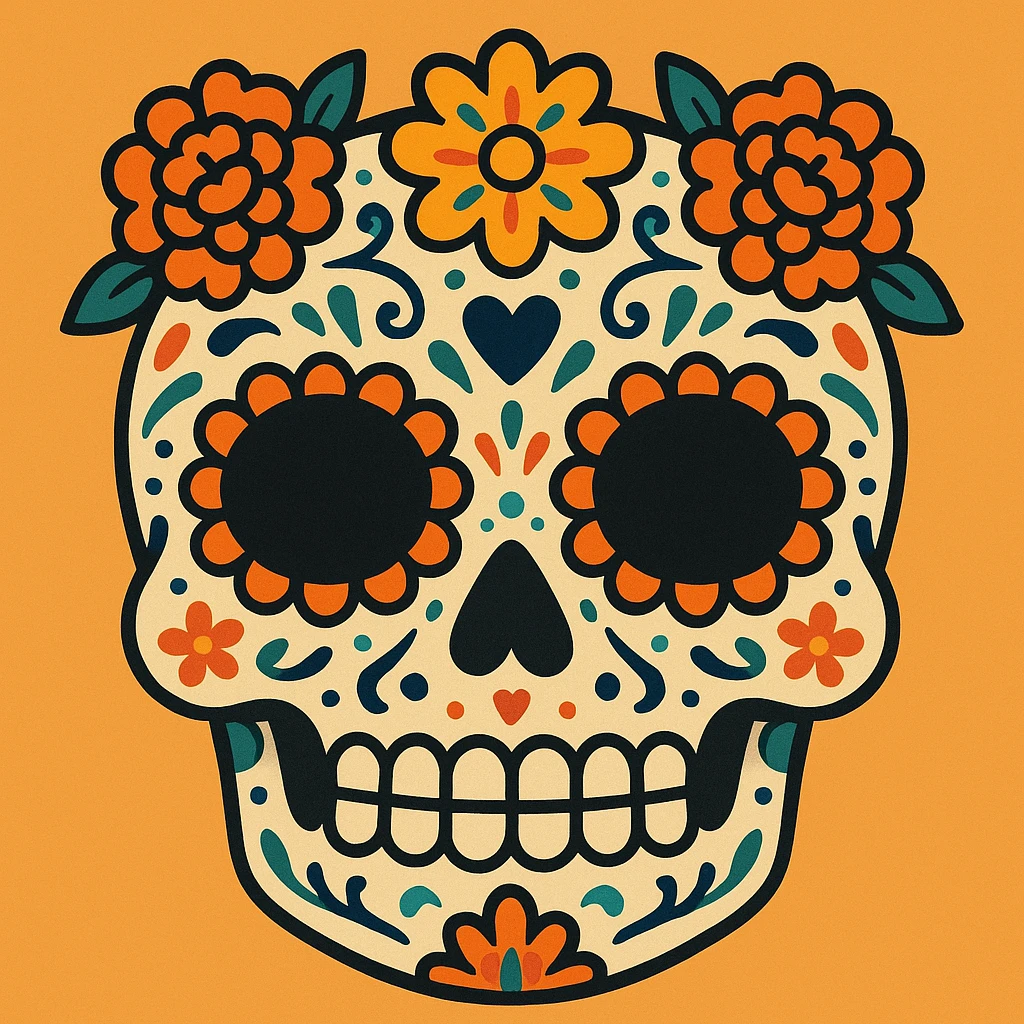 traditional sugar skull calavera with intricate decorations symbolizing Día de los Muertos emoji