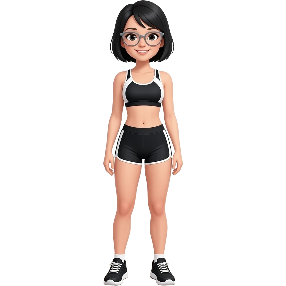 female black short hair in gym uniform wear glasses emoji