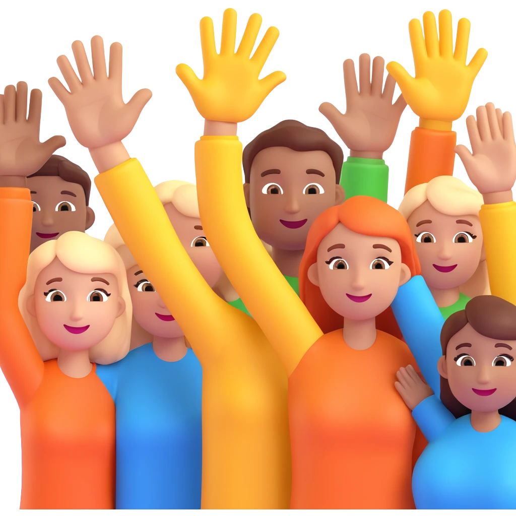 team collaboration, group high five, cheerful and dynamic, 3D emoji style emoji