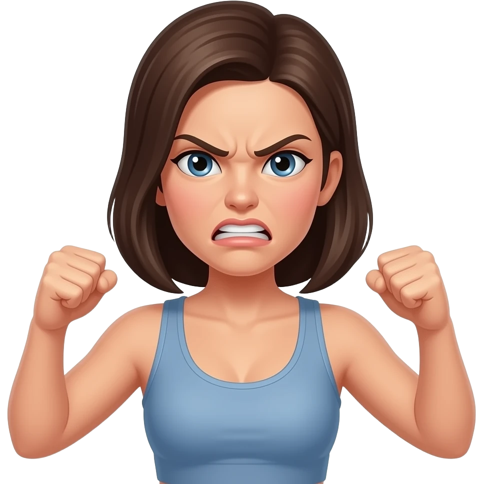 Woman very angry during exercise Hands clenched into fists wanting to hit emoji