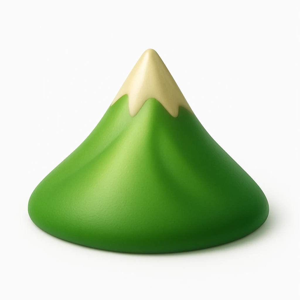 A 3D emoji in iOS emoji aesthetic style of a small mountain peak or hilltop, with a pointed summit and smooth green slopes, soft lighting, minimal and glossy Apple-style design, clean white background

 emoji