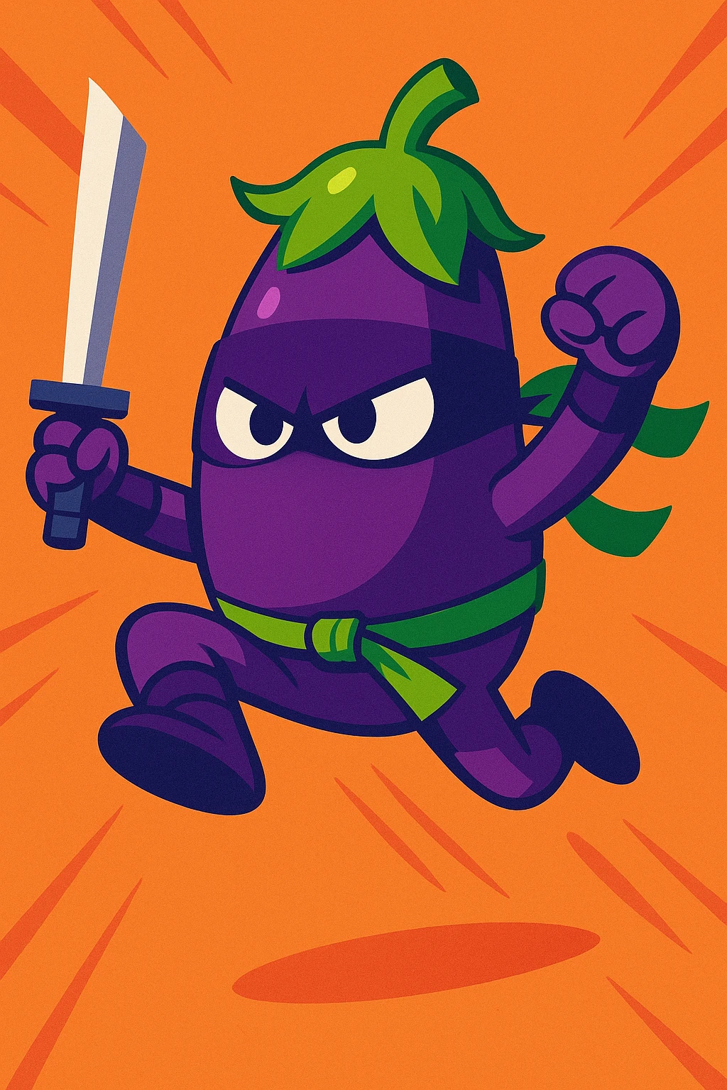 eggplant ninja, leaping, energetic, fun, cartoon style, vibrant colors emoji