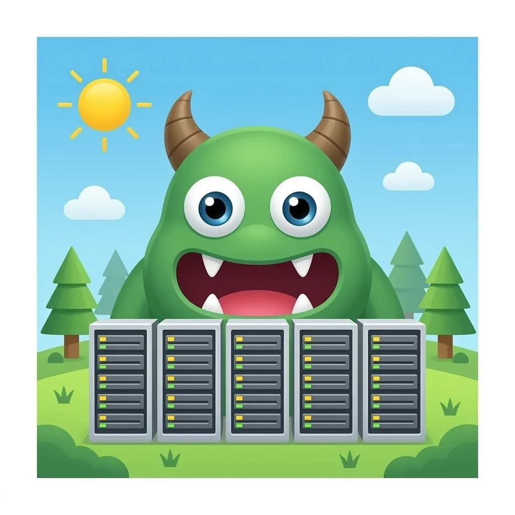 A DATA CENTER WITH A MONSTER BEHIND IT emoji