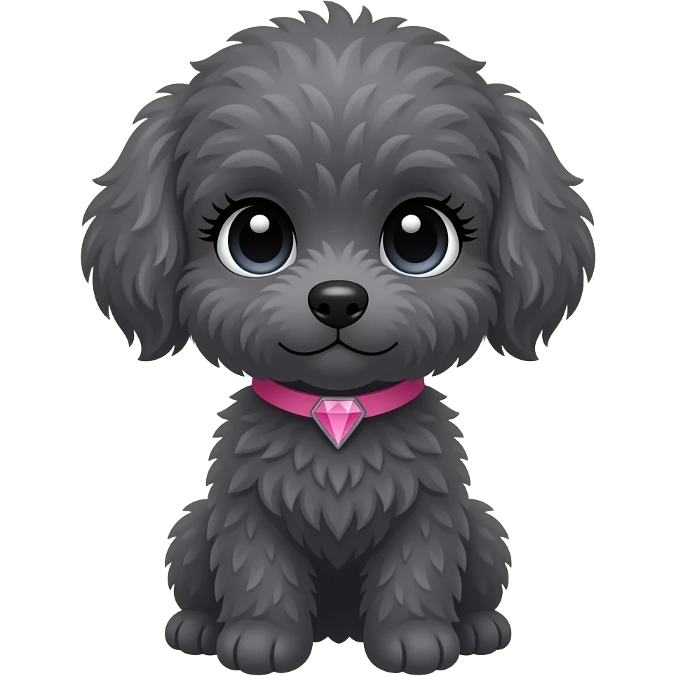 pretty dark grey fluffy girl puppy, long eye lashes, pink diamond collar emoji