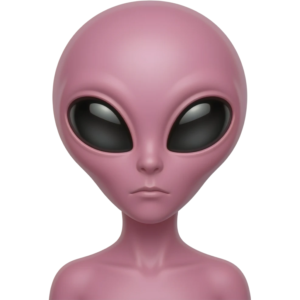 pink aliens with big black eyes half body close up emoji