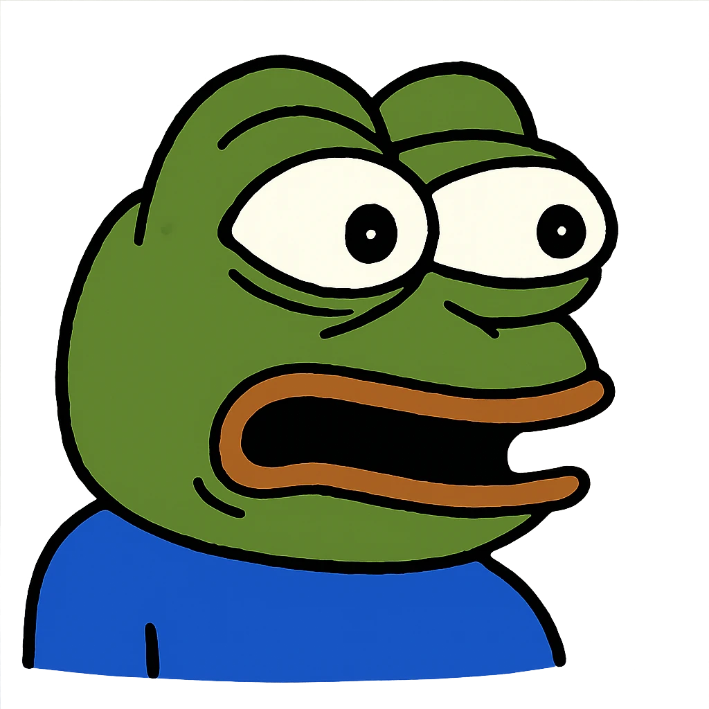 pepe the frog with a surprised face expression emoji