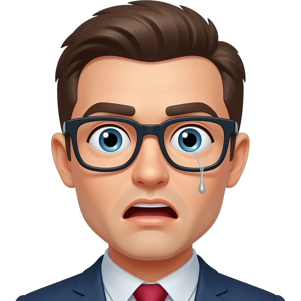 Shocked face with glasses taking off just at the middle F the eyes emoji