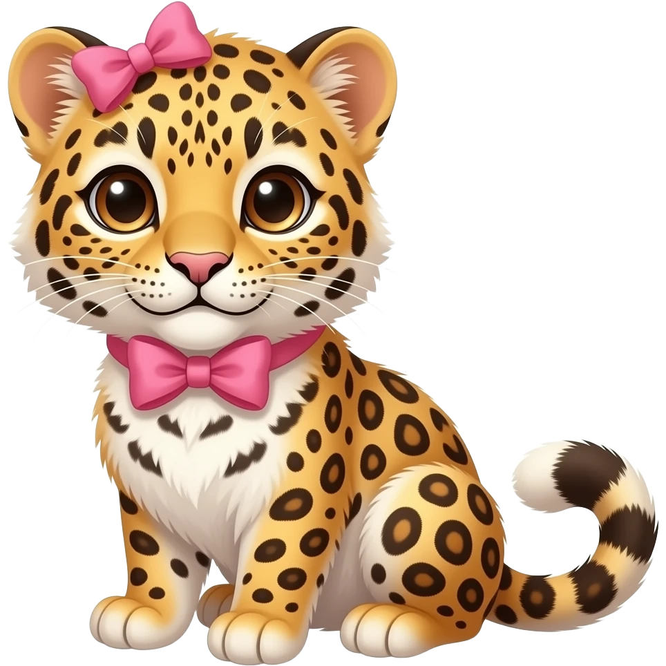a baby leopard with a pink bow emoji