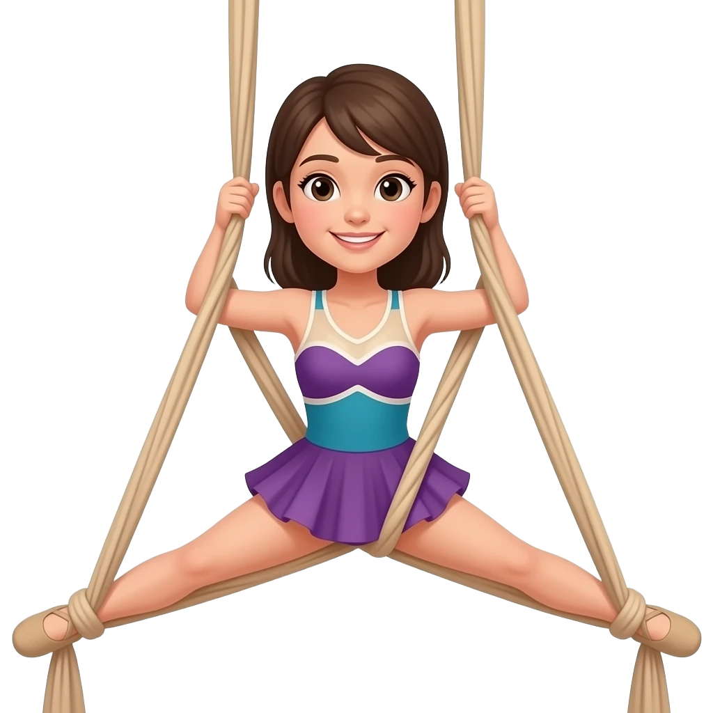 Two Aerial silks with a girl on the knot tied in them emoji