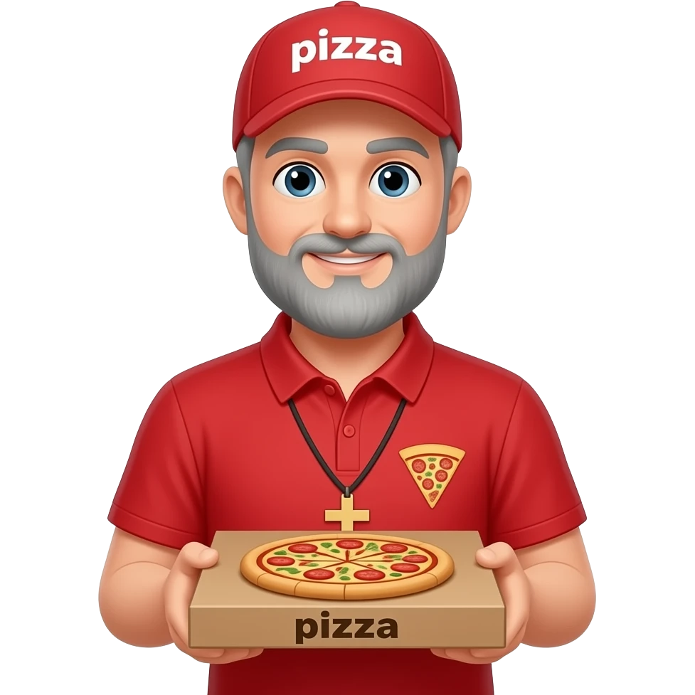 The priest with grey beard as a pizza delivery guy emoji
