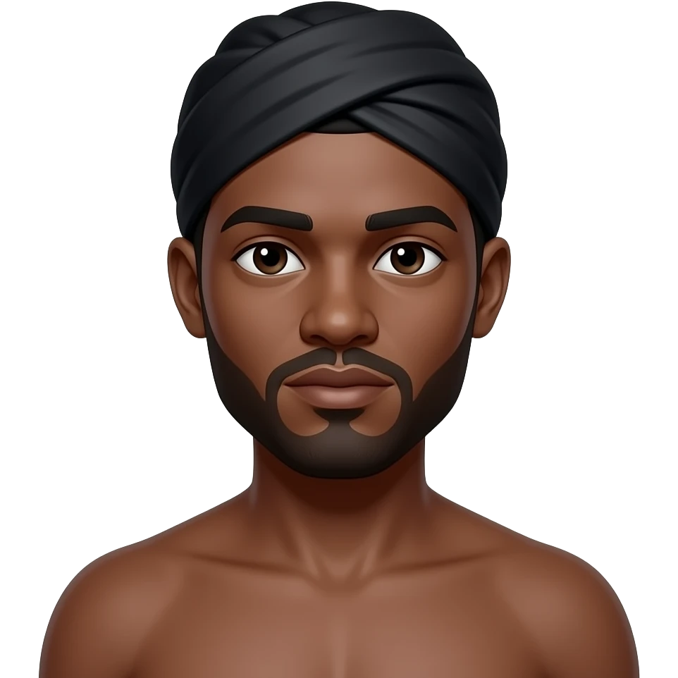 Hombre color negro sin playera con trapo en la cabeza color negro emoji