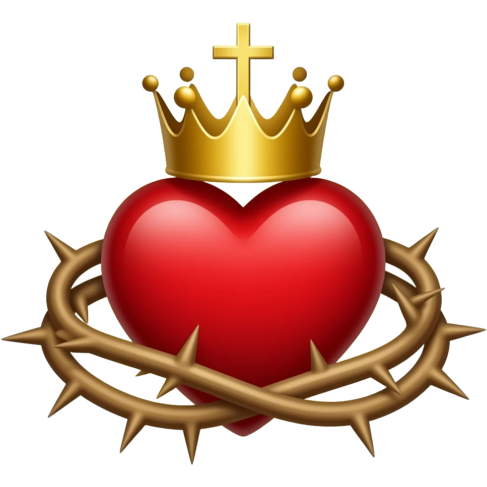coeur rouge entouré d'une couronne d'épines, surmontée d'une croix et de légères flamme)le tout est entouré de rayons emoji