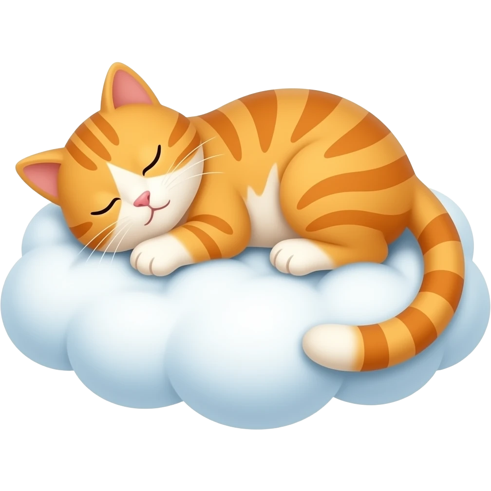 cat with orange fur sleeping on clouds 🐈🧡 emoji