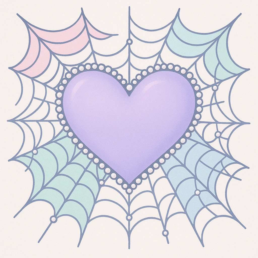 pastel goth heart with pastel spiderwebs and pearls emoji
