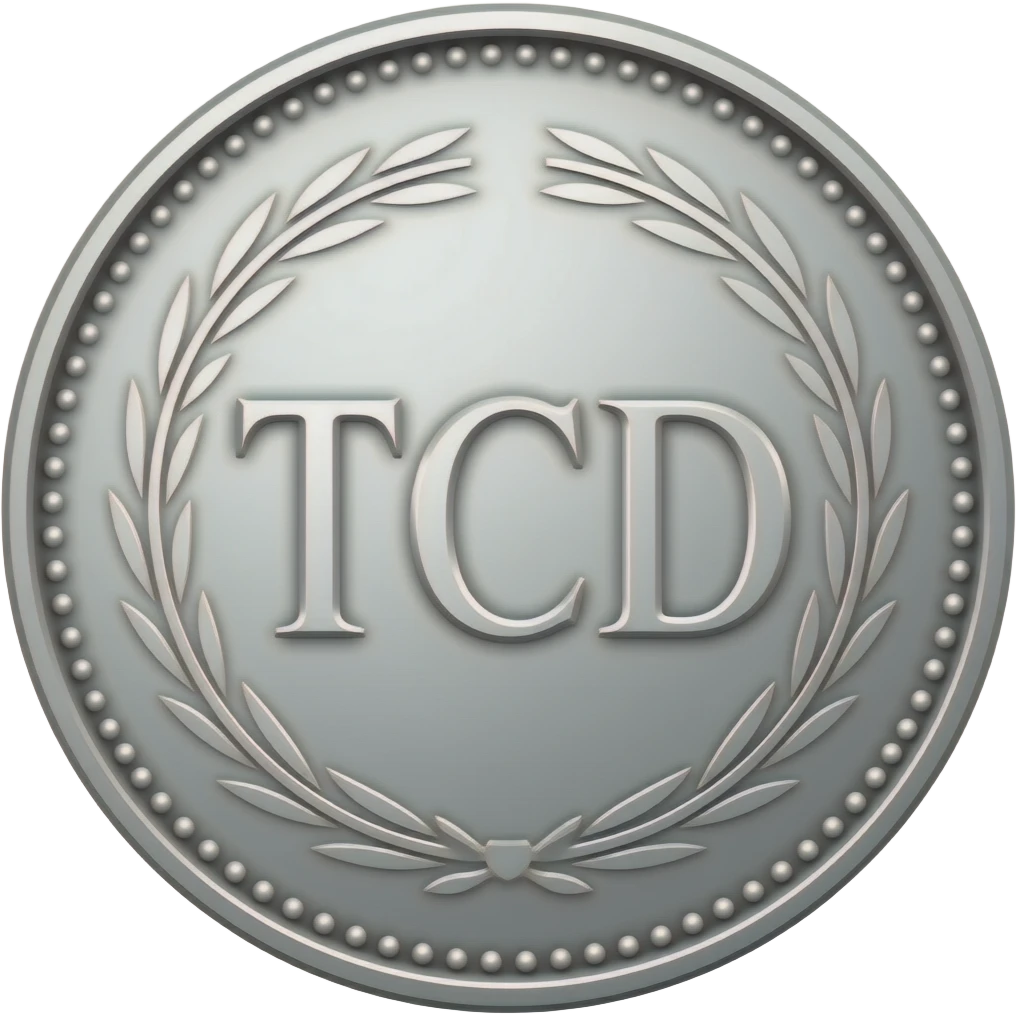 резная серебряная монета c надписью TCD с орнаментом emoji