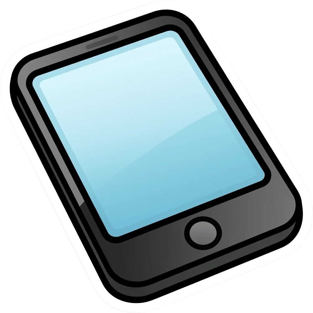 smartphone emoji, thick black outline, simple cartoon, sticker emoji