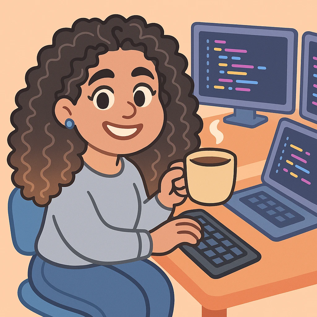 Replace the face in the illustration with the face from the uploaded photo, keeping the programmer scene, pastel tones, and relaxed creative vibe intact. Maintain the pastel toon style and the overall relaxed creative atmosphere of the scene. emoji