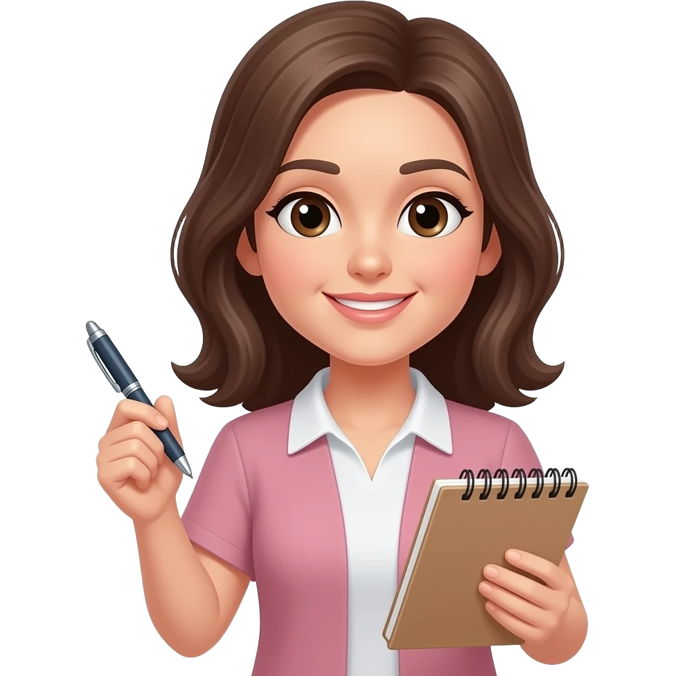 woman holding pen and notepad emoji