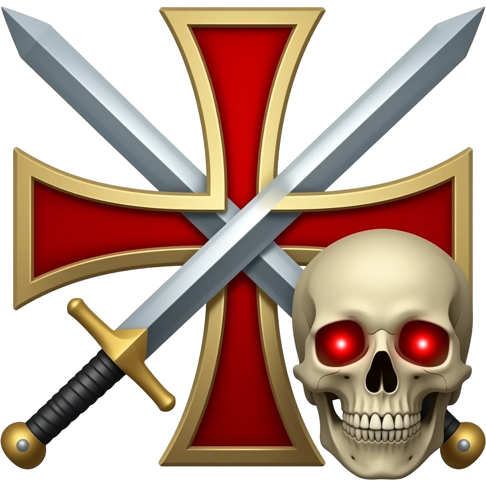 Templar cross with swords in middle and Skull with red eyes emoji