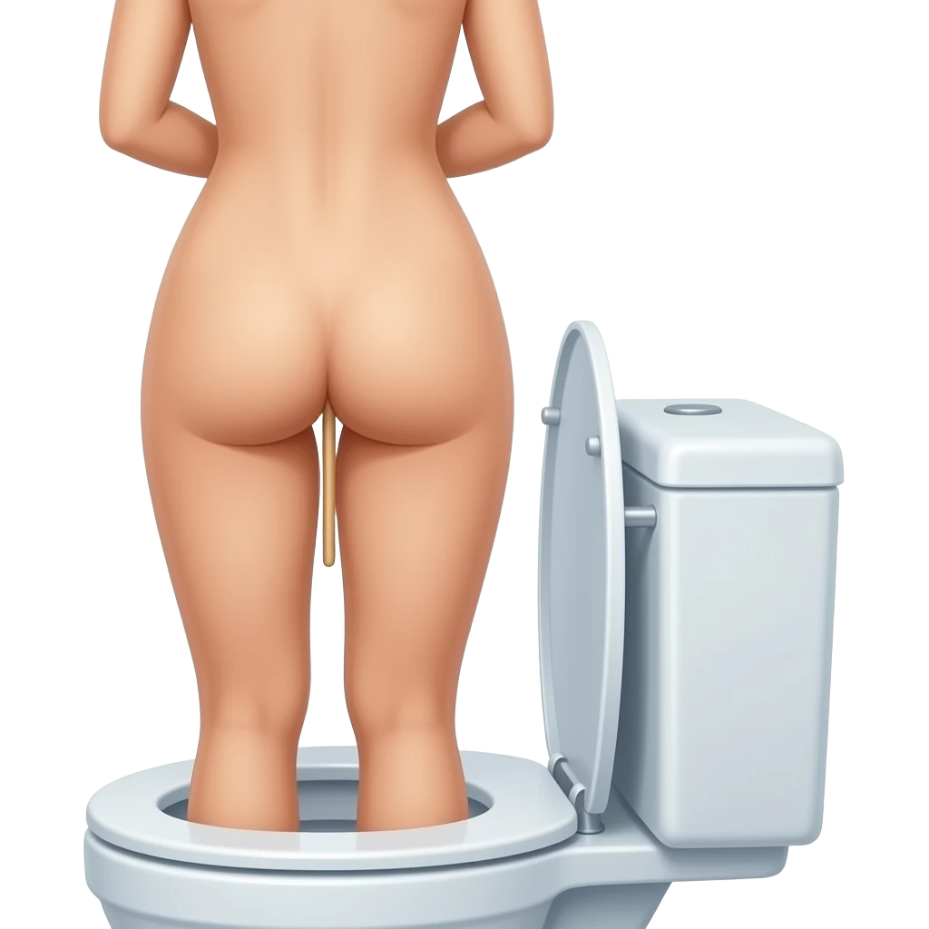 a naked woman on the toilet standing on the seat with a stick up her ass emoji