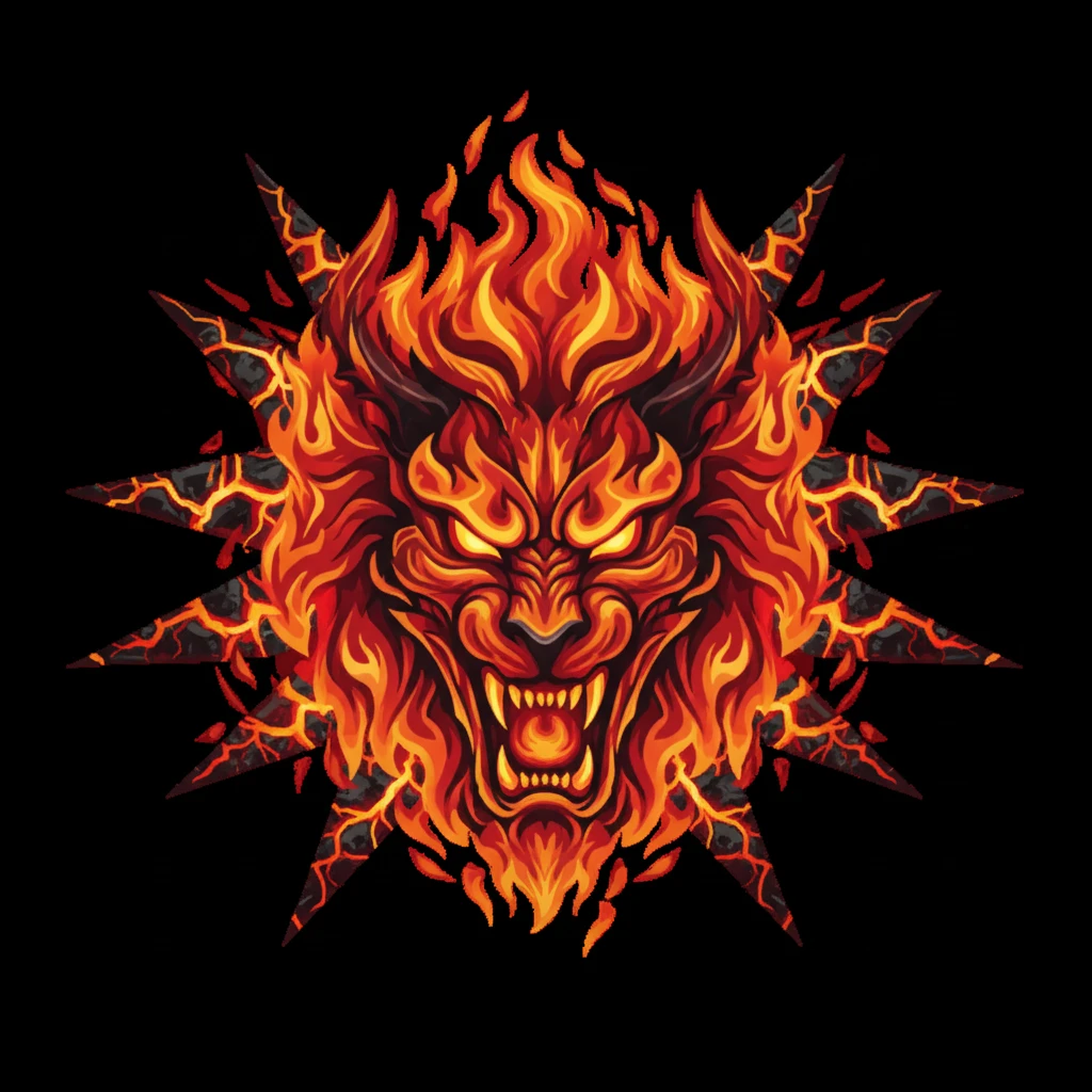 un emblème de la colère du dieu du feu avec un fond totalement transparent emoji