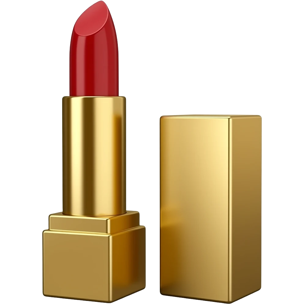 A lipstick emoji in deep red with gold packaging, classy old money glamour, timeless feminine luxury emoji